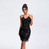 V-neck Sequins Tassel Sleeveless Sling Party Hot Drilling Dress Nyzzle