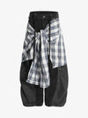 Faux Two-piece Plaid Detachable Scimitar Jeans - Goatlv