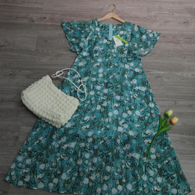 New Summer Large Swing Short Sleeve Printing Pocket Dress Nyzzle