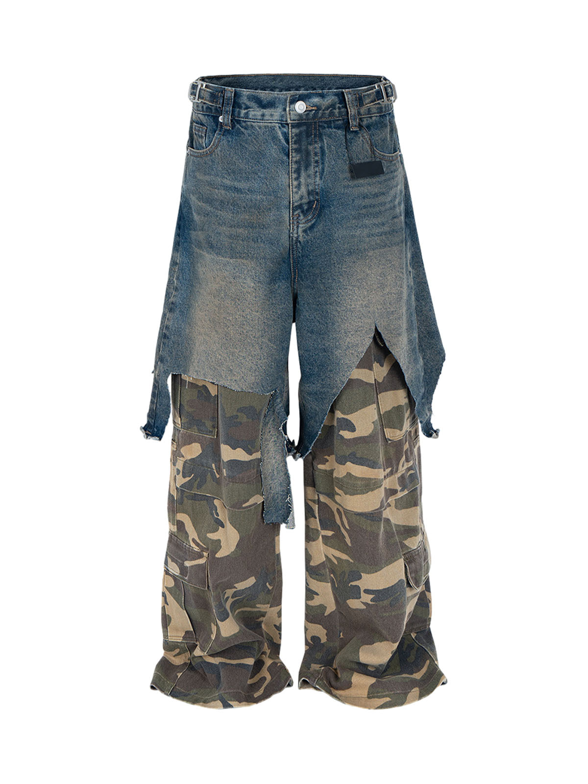 Retro Stitching Faux Two-Piece Camouflage Jeans - 2413 - Goatlv