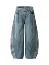 Striped Stitching Barrel Jeans - Goatlv