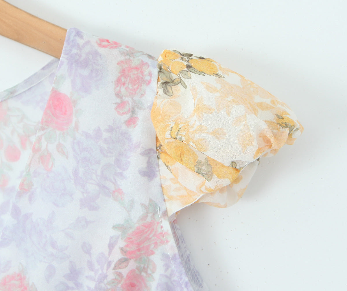 Printed Chiffon Stitching Mini V-neck Dress Nyzzle