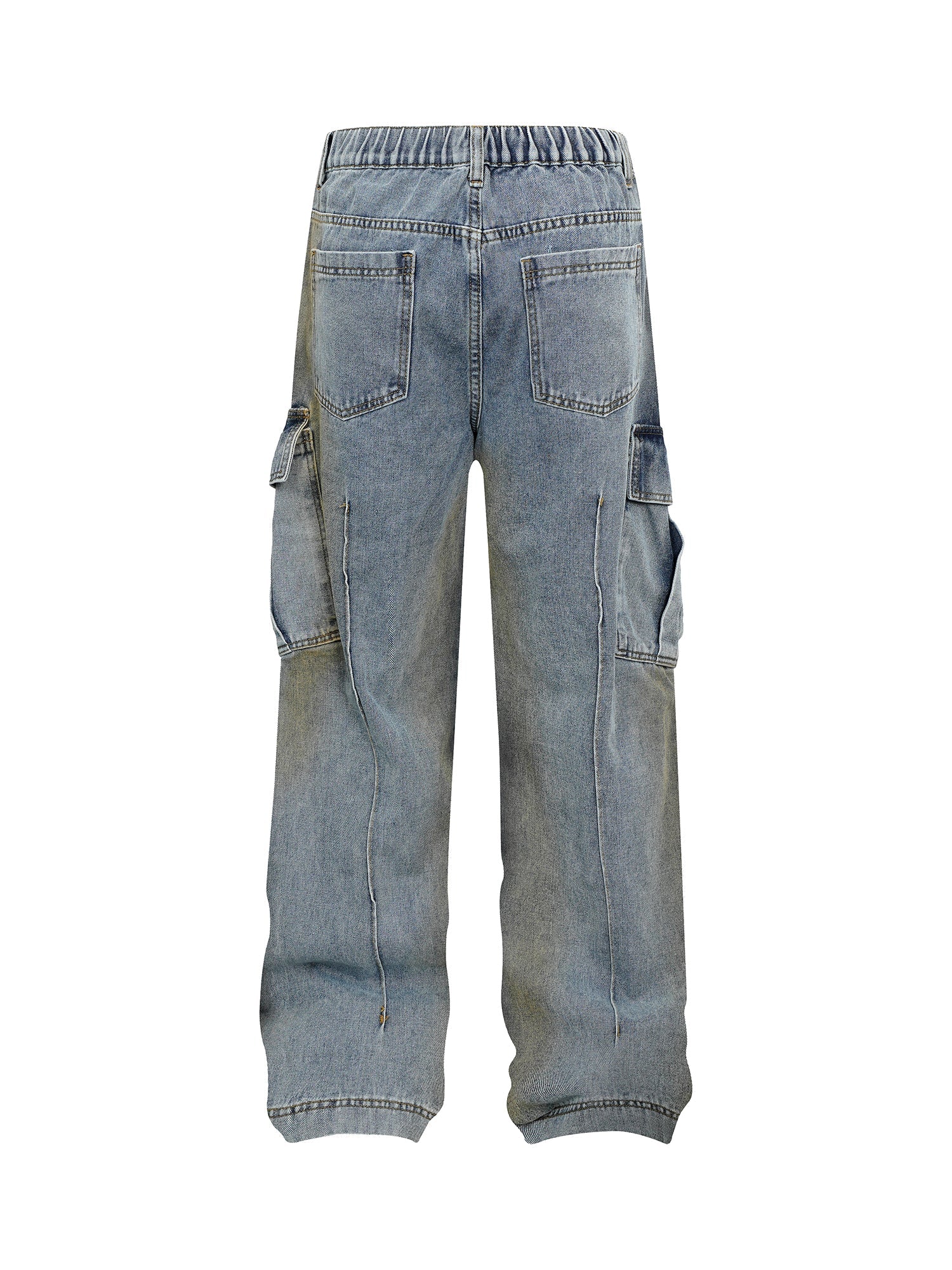Washed Distressed Pleated Cargo Jeans - Goatlv