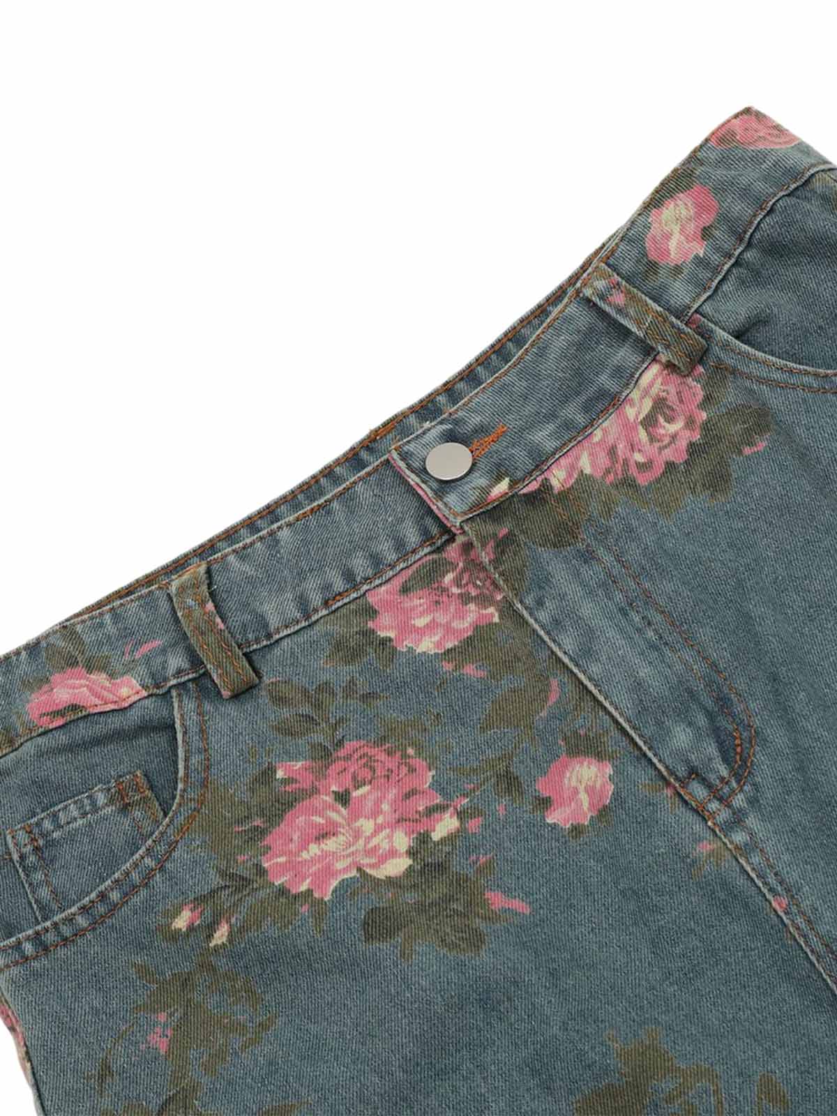 Goatlv Floral Print Straight Jeans - 2409 - Goatlv