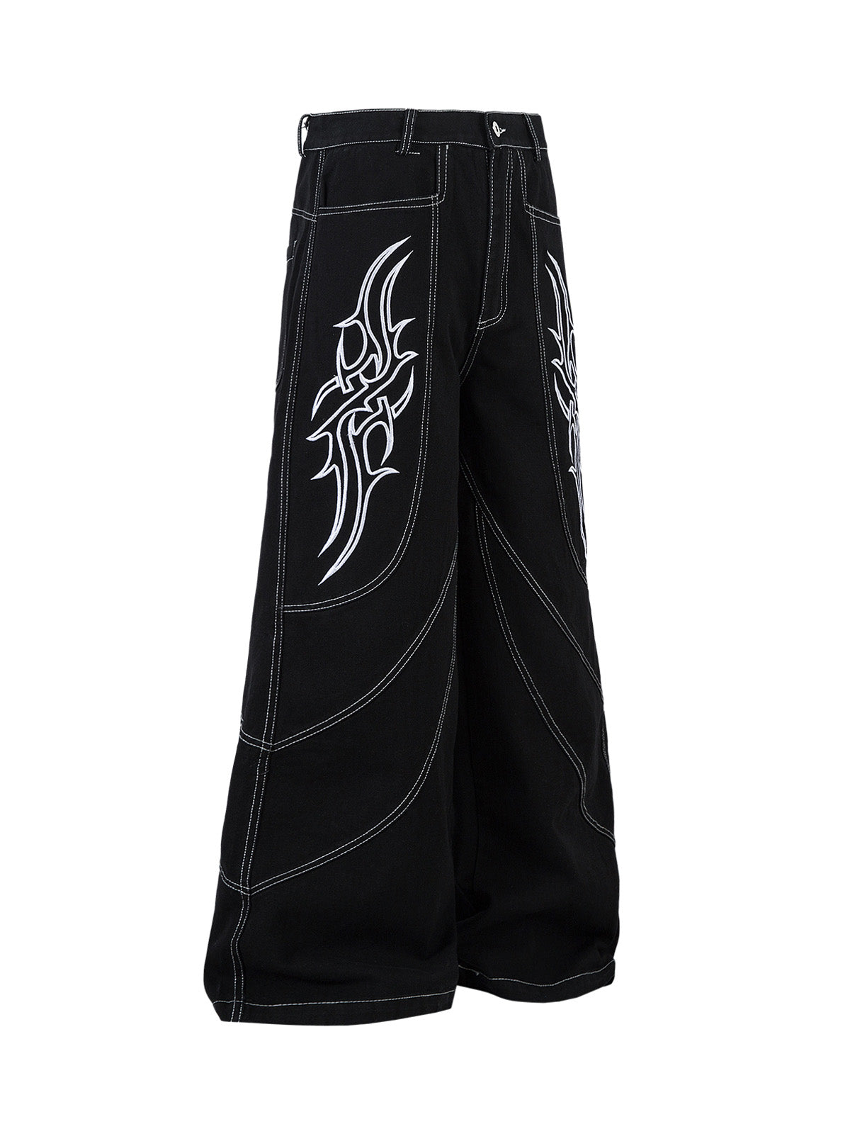 Deconstructed Contrast Embroidered Baggy Jeans - 2330 - Goatlv
