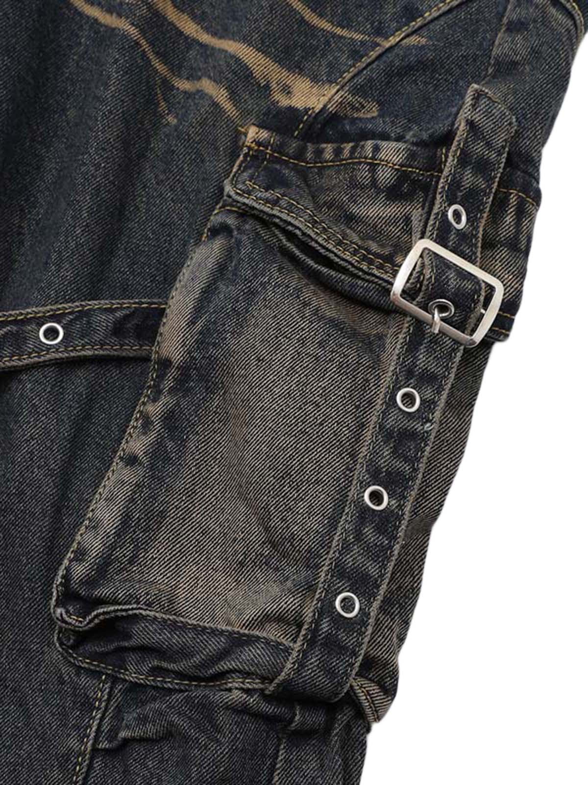 Vintage Washed Distressed Multi Pocket Cargo Jeans - Goatlv