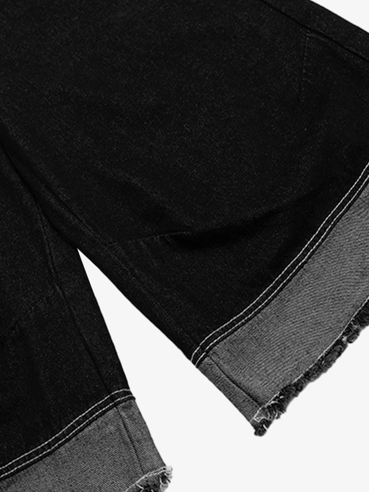 Retro Black Multi-pocket Exposed Raw Edge Cropped Jeans - Goatlv