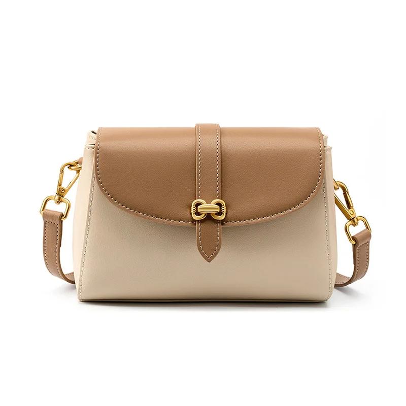 Elegant Small Square Messenger Bag with Gold Buckle & Bow - Leather Shoulder Bag Trendha