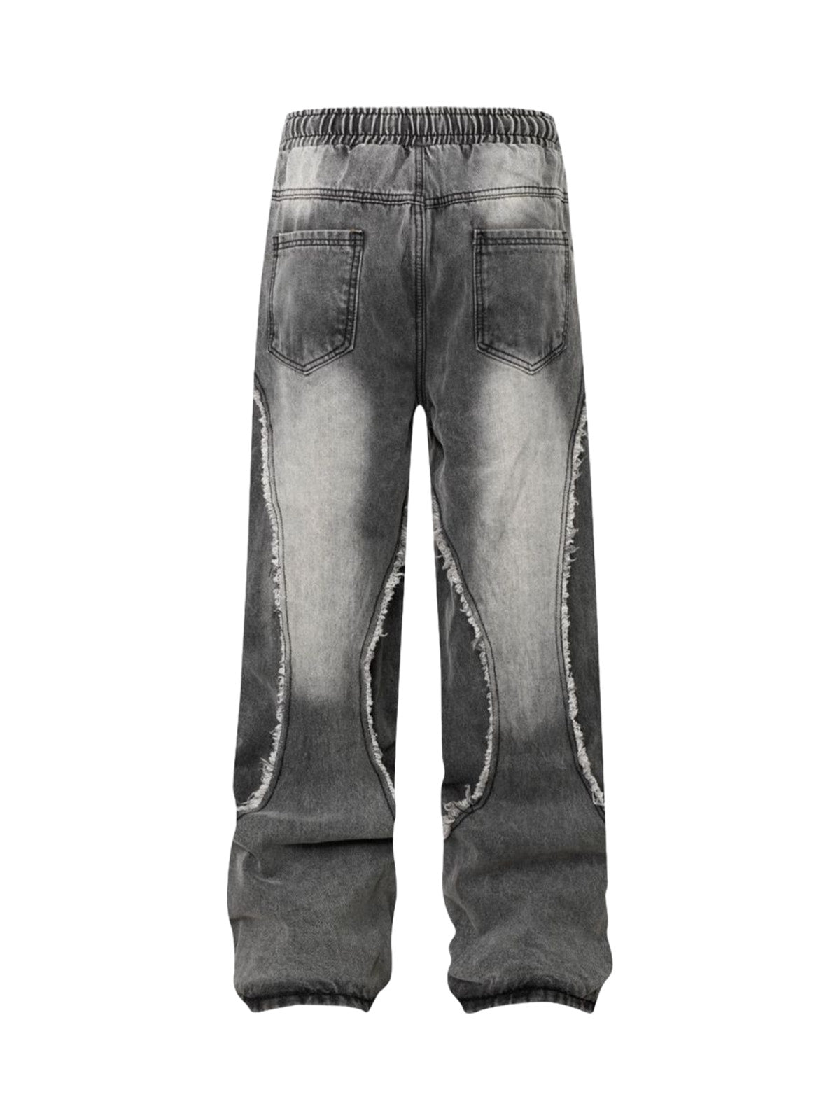 Washed Distressed Raw Edge Drawstring Jeans - Goatlv
