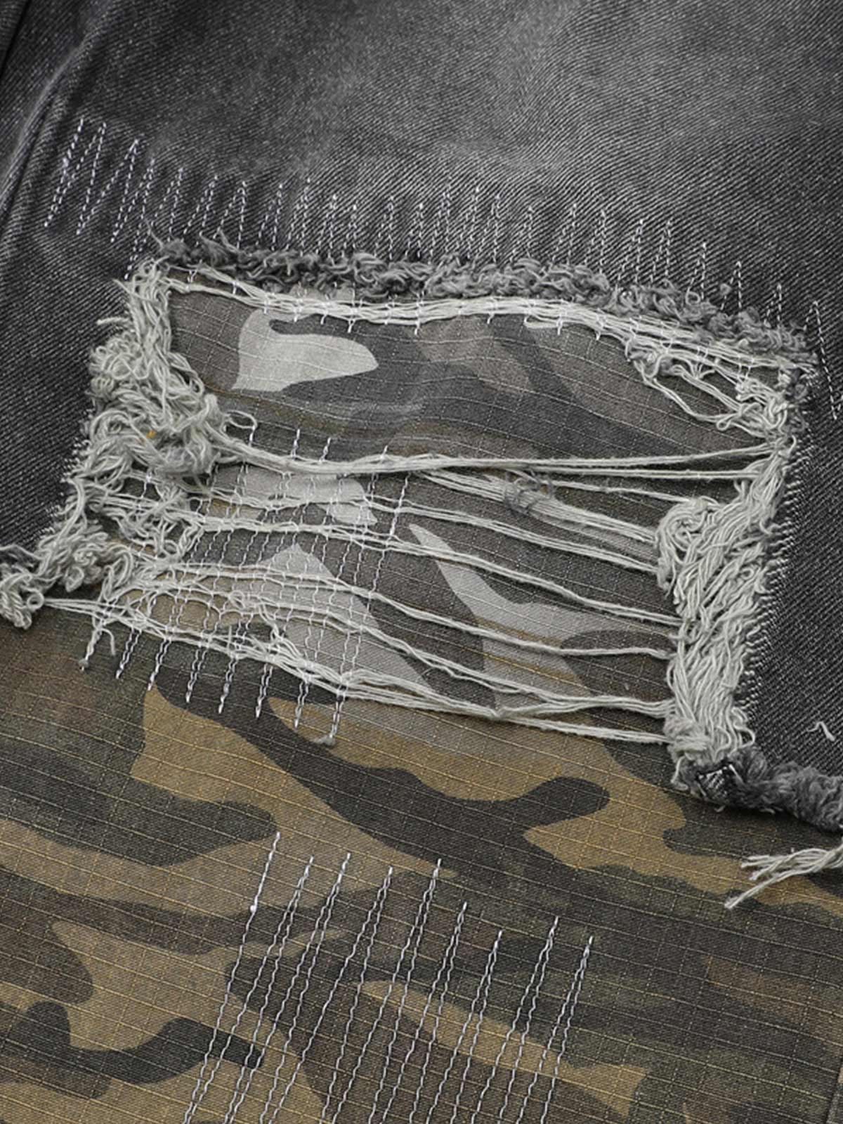Distressed Camouflage Patchwork Jeans - Goatlv