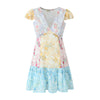 Printed Chiffon Stitching Mini V-neck Dress Nyzzle