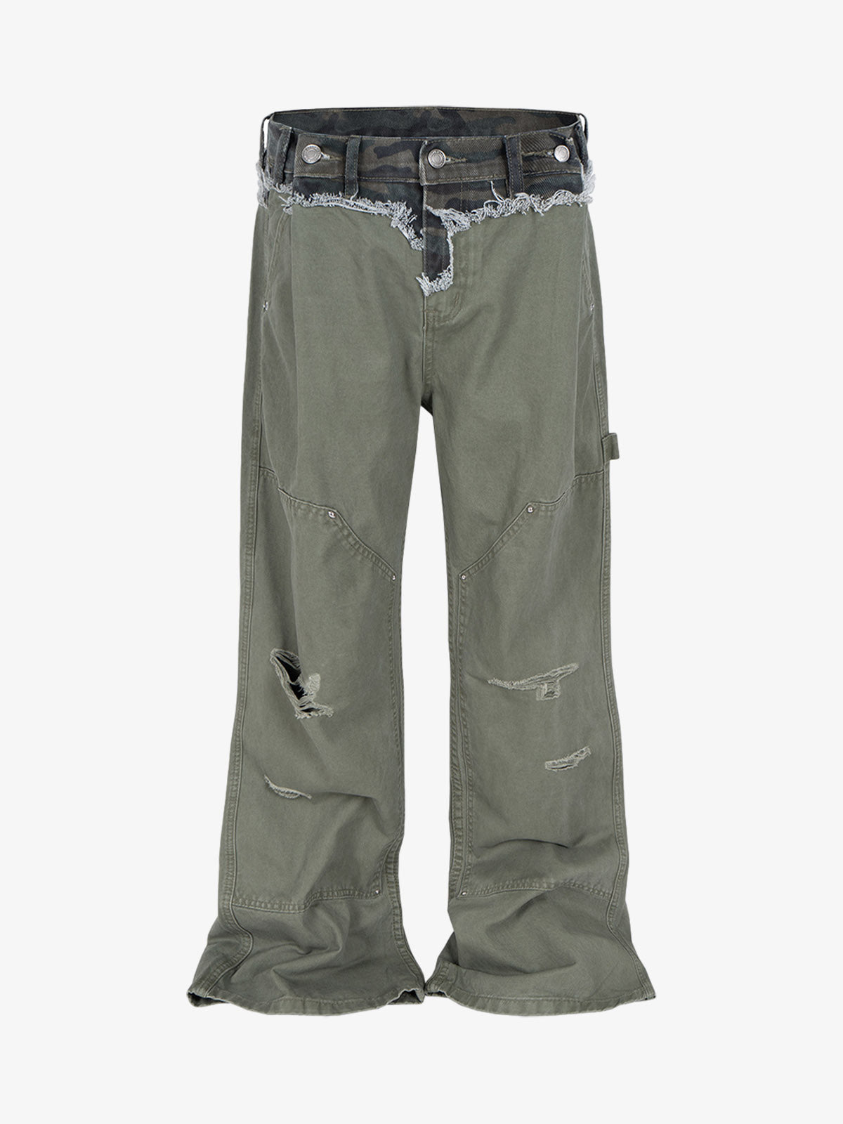 Camouflage Patchwork Whisker Baggy Jeans - Goatlv