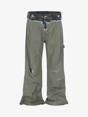 Camouflage Patchwork Whisker Baggy Jeans - Goatlv