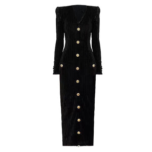 Velvet Long Sleeves Slim Fit Slimming Dress Back Zipper Nyzzle