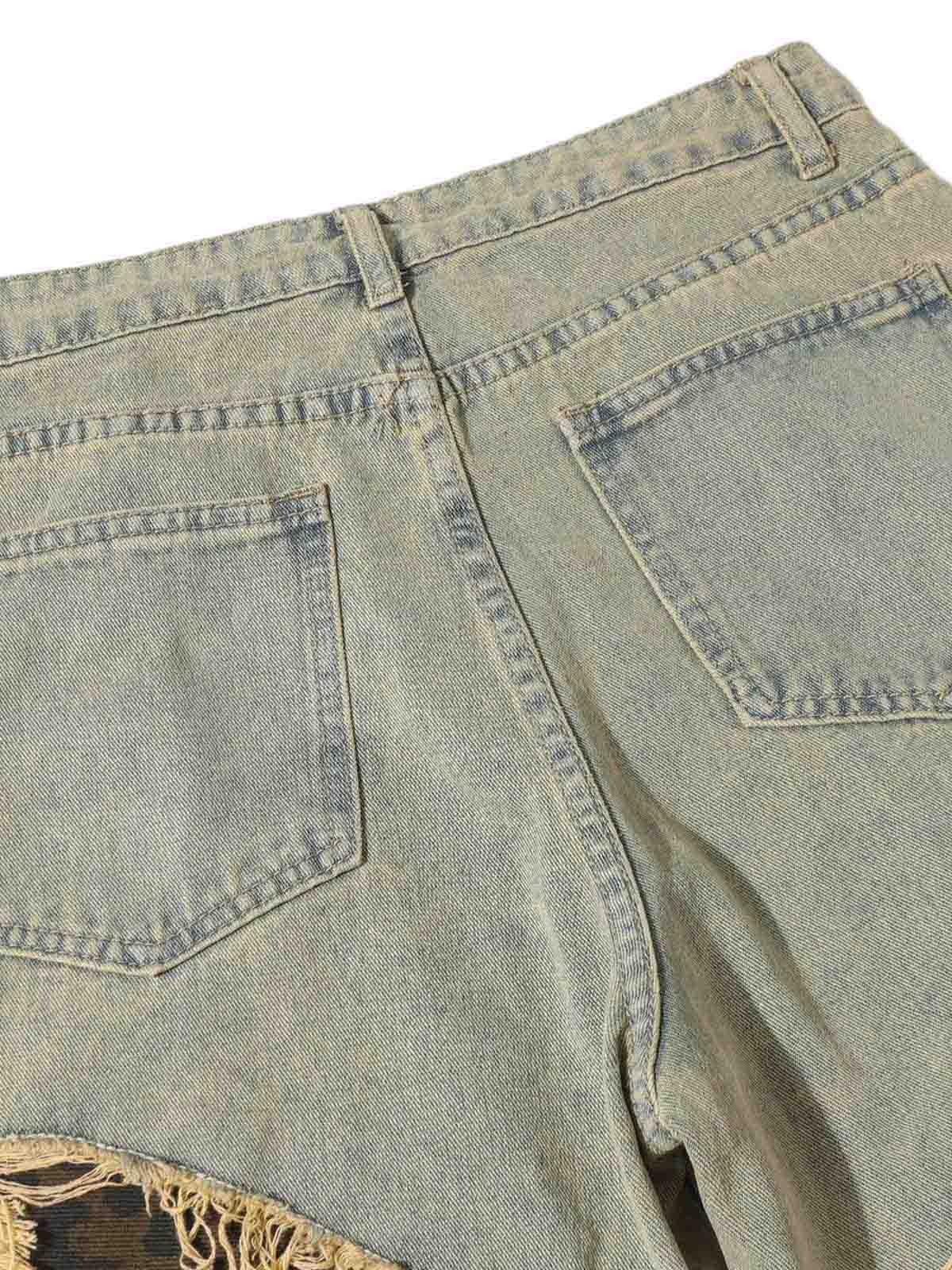 Distressed Raw Edge Patch Jeans - Goatlv