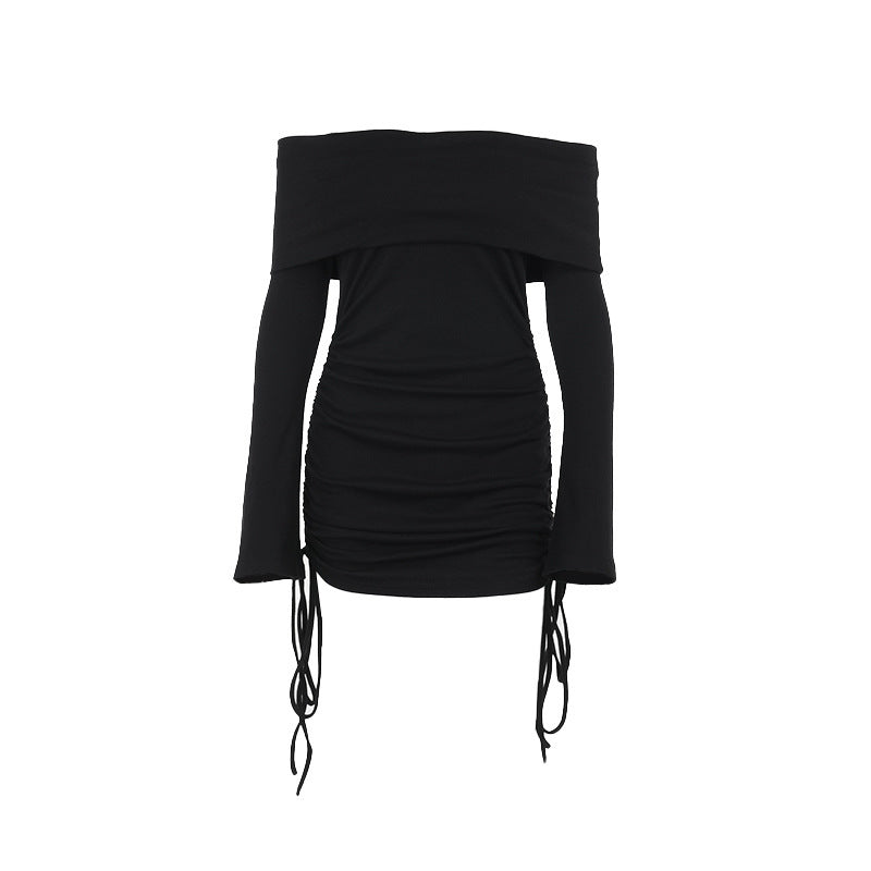 Slim-fit Off-shoulder Drawstring Bag Hip Dress Women Nyzzle
