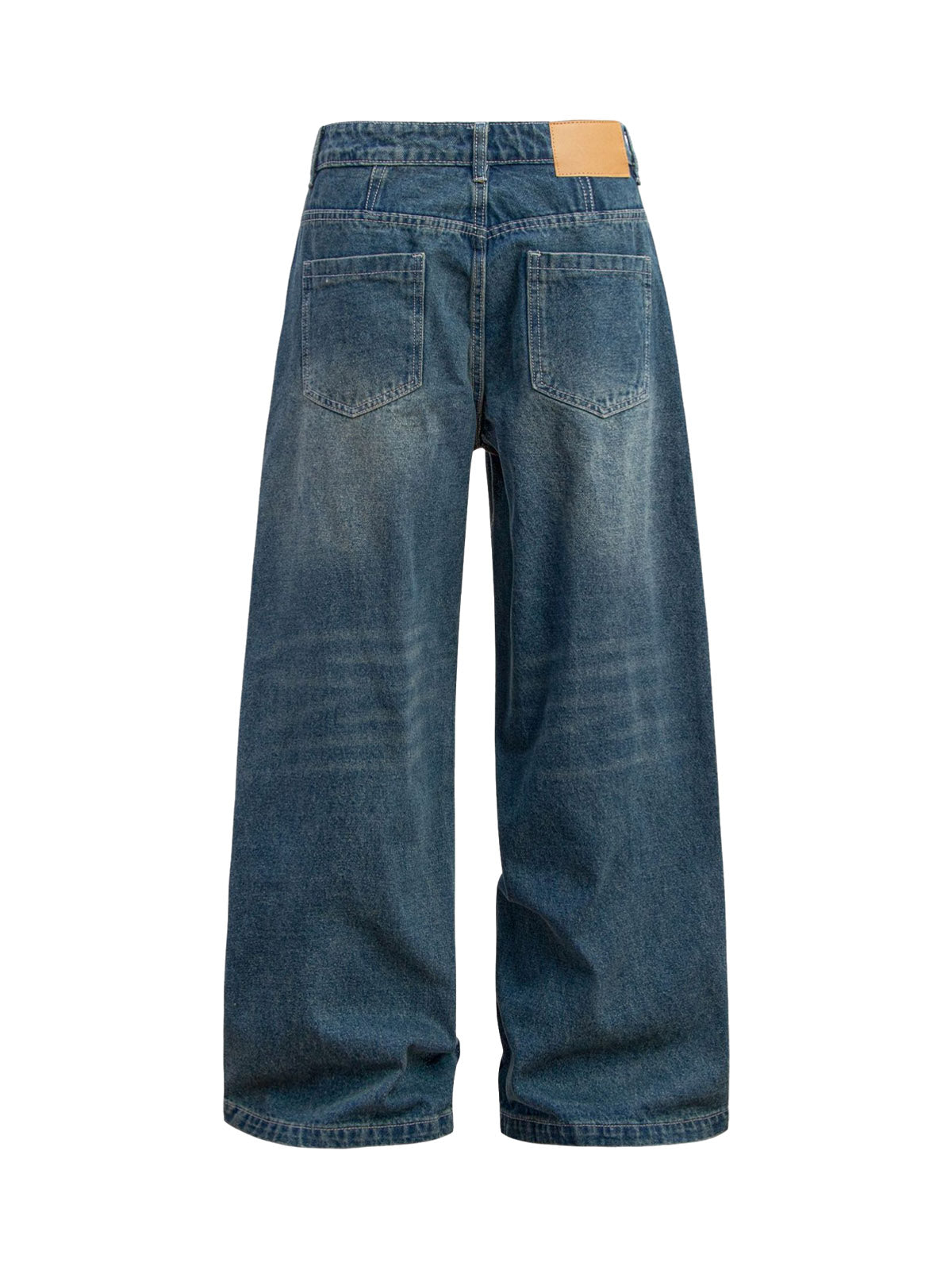Washed Distressed Double Pleat Jeans - Goatlv
