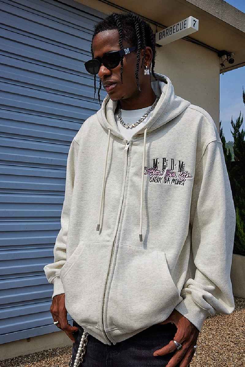 Zip-Up Hoodie With Enjoy Your Life Print