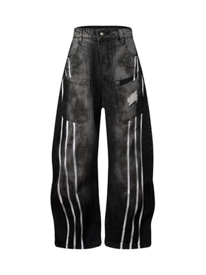 Street Stripe Dirty Dye Barrel Jeans - Goatlv