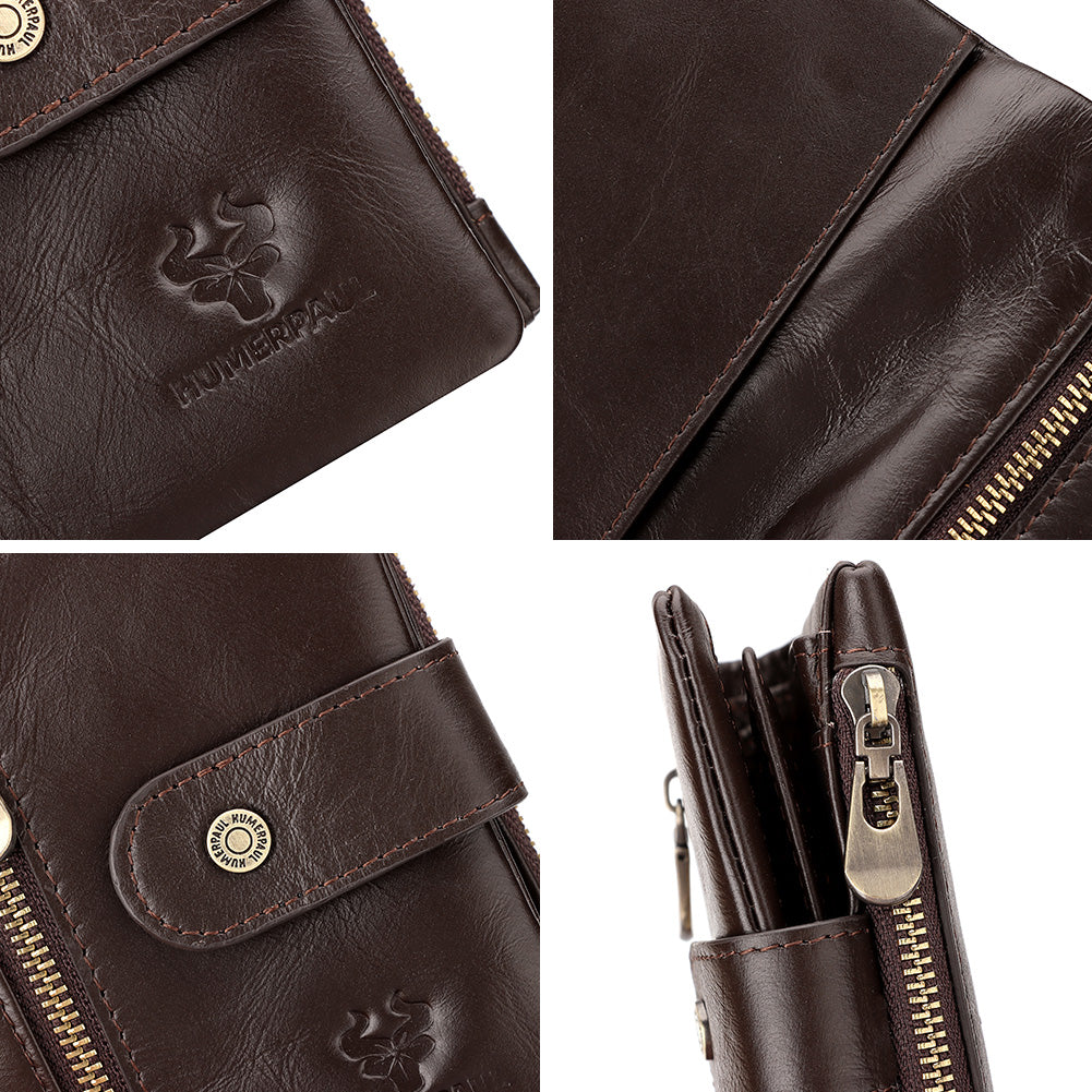 Genuine Leather Slim Wallet with Zipper Coin Pocket Trendha