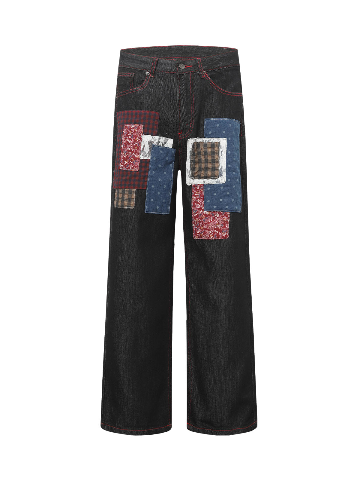 Retro Patchwork Baggy Jeans - Goatlv