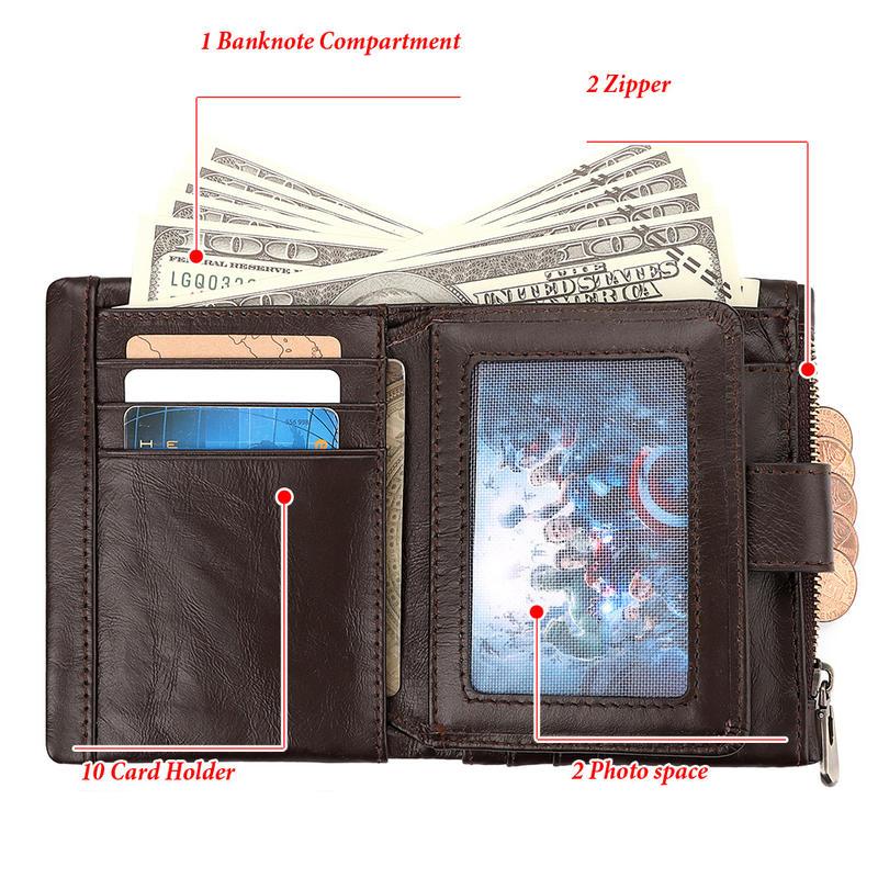 Genuine Leather Slim Wallet with Zipper Coin Pocket Trendha