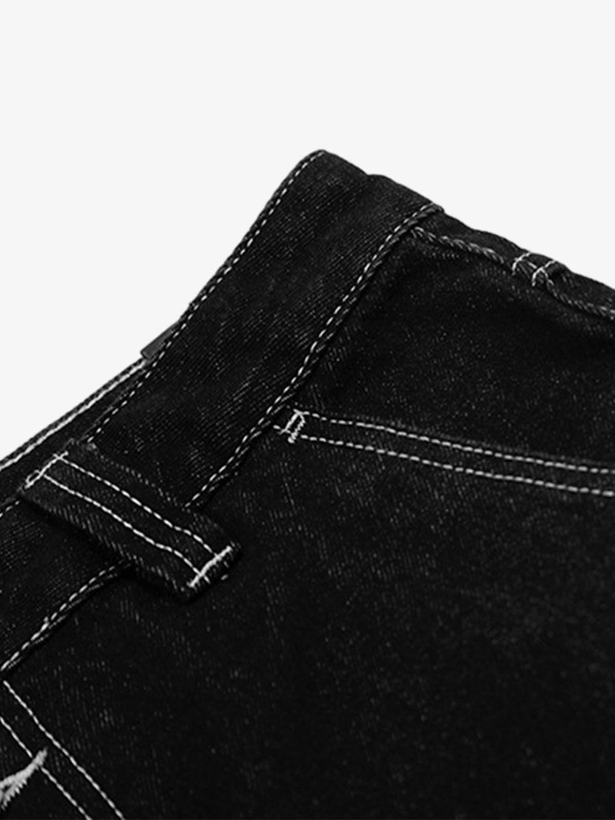 Retro Black Multi-pocket Exposed Raw Edge Cropped Jeans - Goatlv