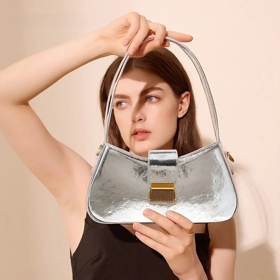Silver Black Baguette Shoulder Bag Nyzzle