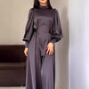 Waist Solid Color Long Sleeve Slim Fit Belt Retro Dress Nyzzle