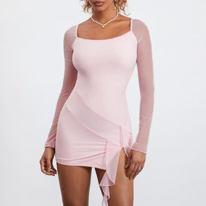 Chic Mesh Backless Ruffled Tassel Mini Dress Nyzzle
