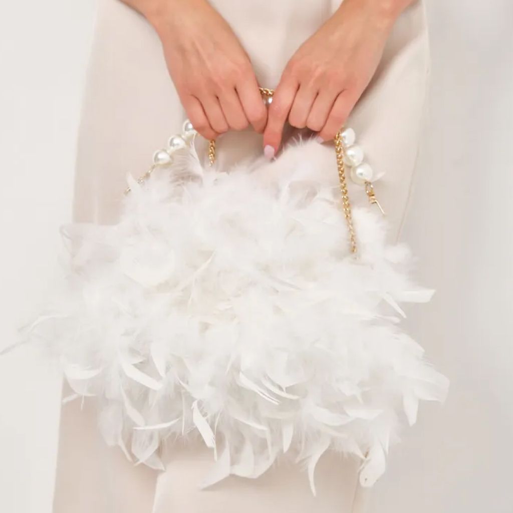Luxury Feather Clutches: Fashion Pearls Top-handle Purse Trendha