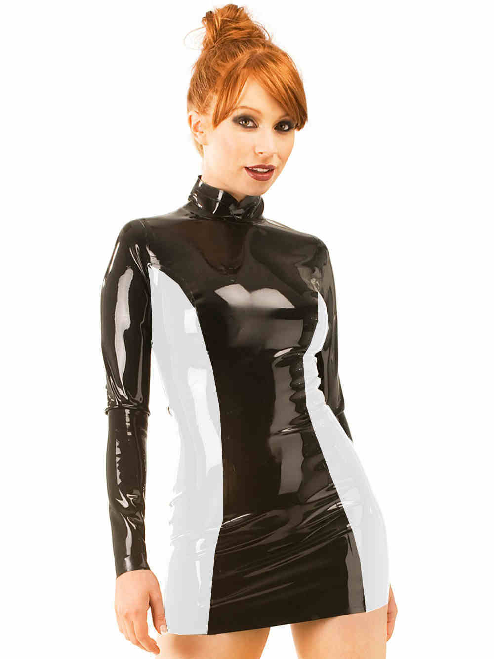 PVC Racing Suit Slim Fit Patchwork Long Sleeve Club Dress Nyzzle
