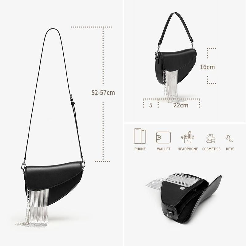 Luxury Leather Tassel Crossbody Saddle Bag for Women Trendha