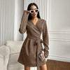 French Style Young Suede V-neck Stomach Blanket Dress Nyzzle
