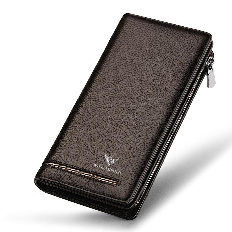 Long Leather Wallet for Men – Large Capacity Zipper Card Holder and Clutch Trendha