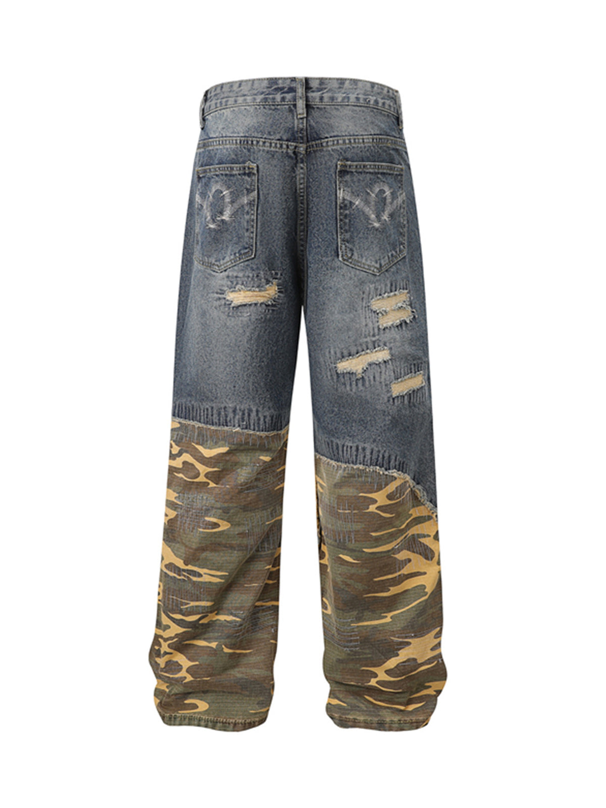 Distressed Camouflage Patchwork Jeans - Goatlv