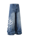 Washed  Print Straight Jeans - Goatlv
