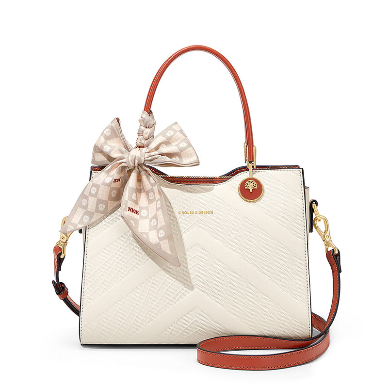 Elegant Women's Retro Bow Tie Silk Scarf Top-Handle Crossbody Bag Trendha