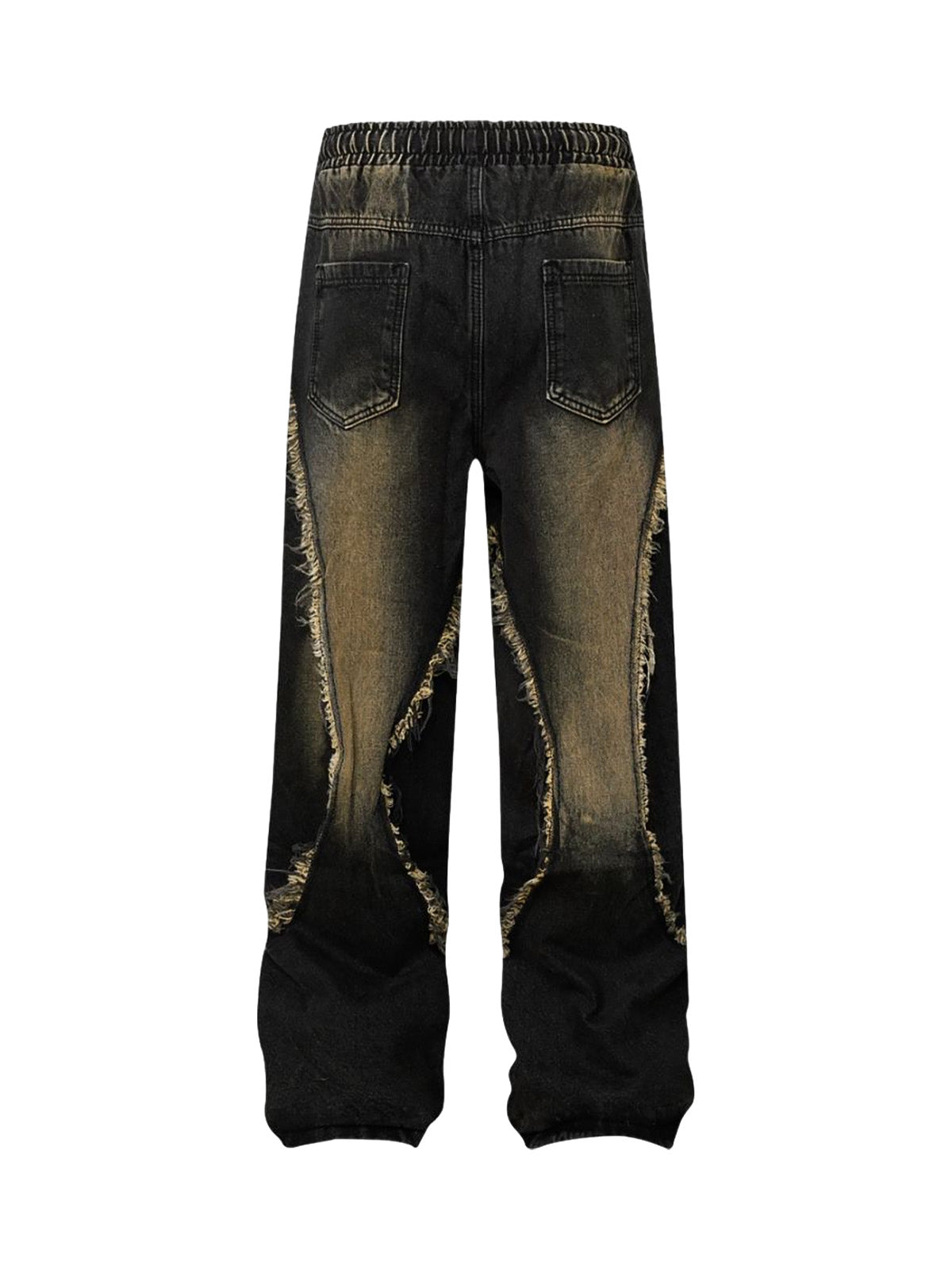 Washed Distressed Raw Edge Drawstring Jeans - Goatlv