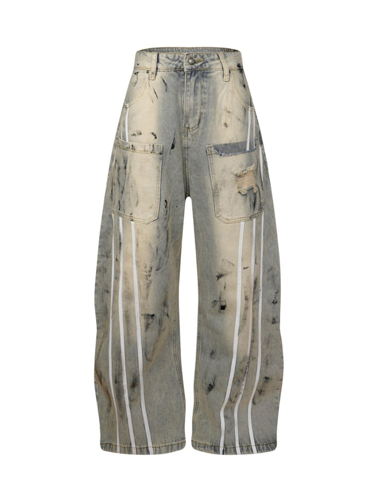 Street Stripe Dirty Dye Barrel Jeans - Goatlv