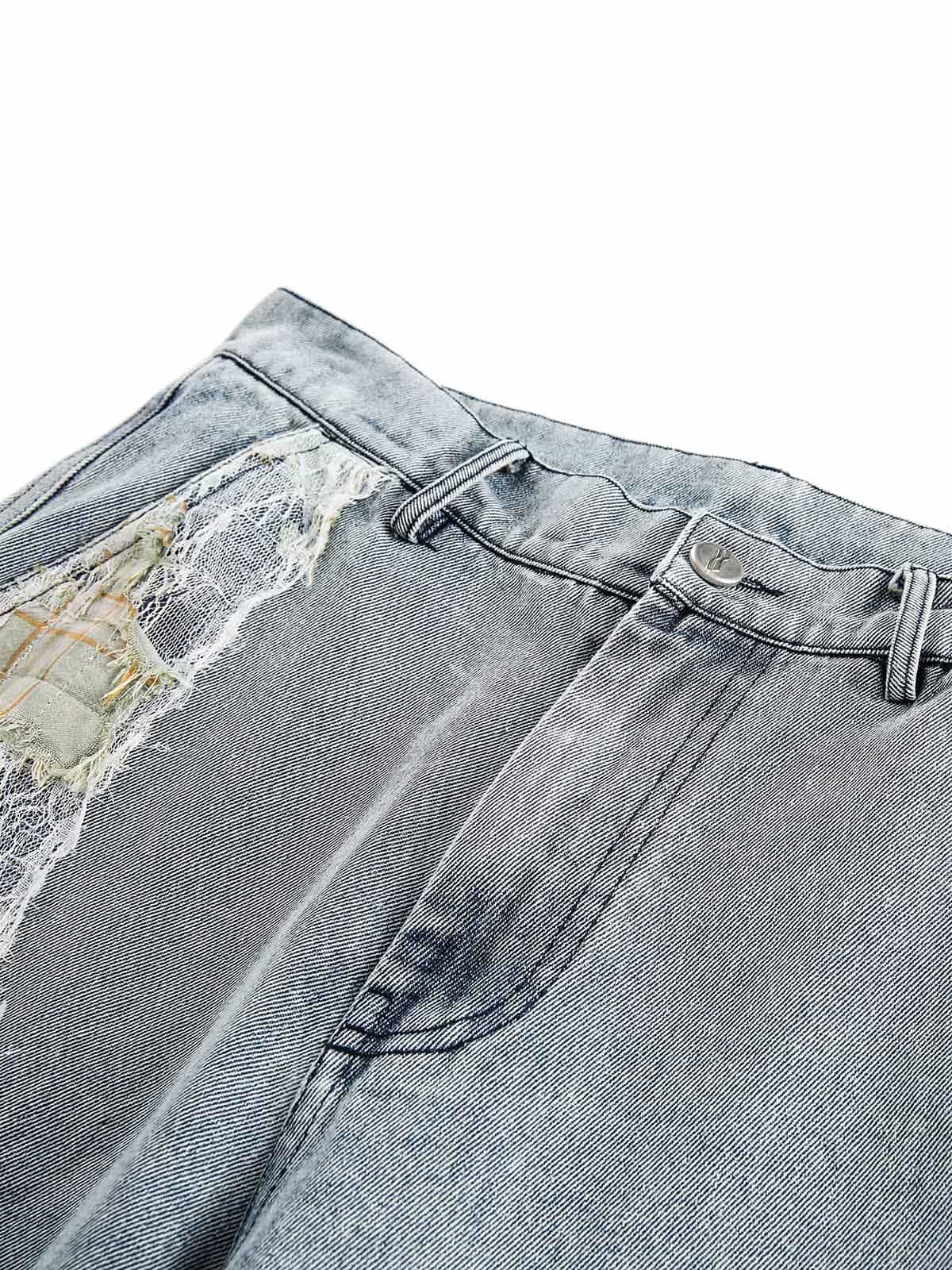 Ripped Lace Patchwork Straight Jeans - Goatlv