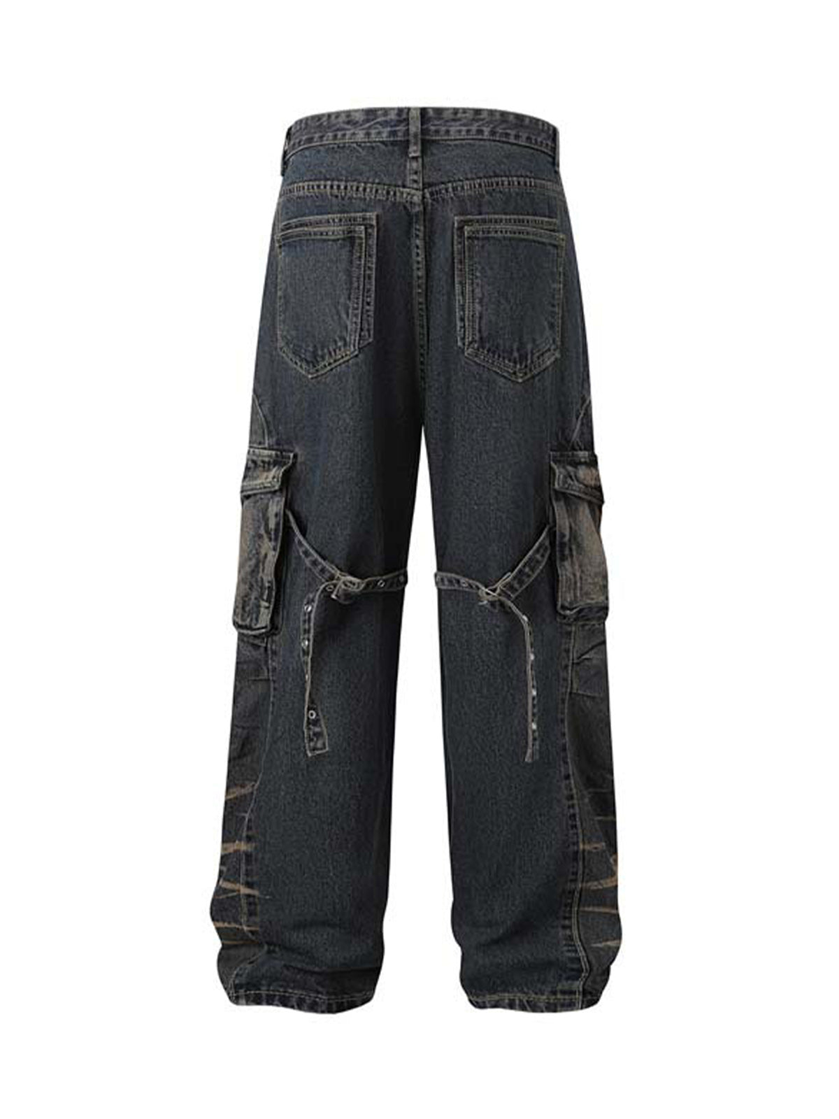 Vintage Washed Distressed Multi Pocket Cargo Jeans - Goatlv