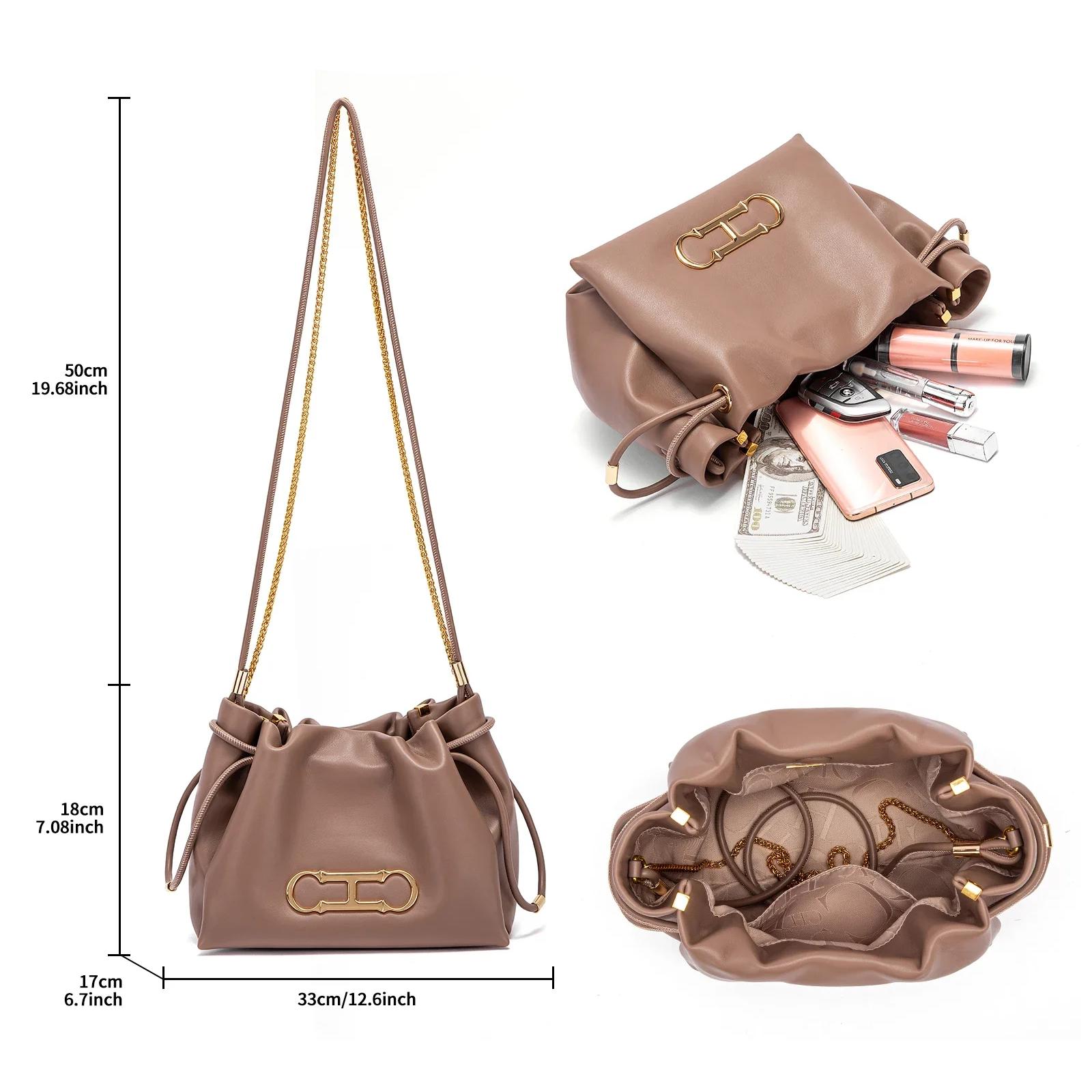 Chic Solid Color Retro Style Women's Drawstring Shoulder Bag Trendha