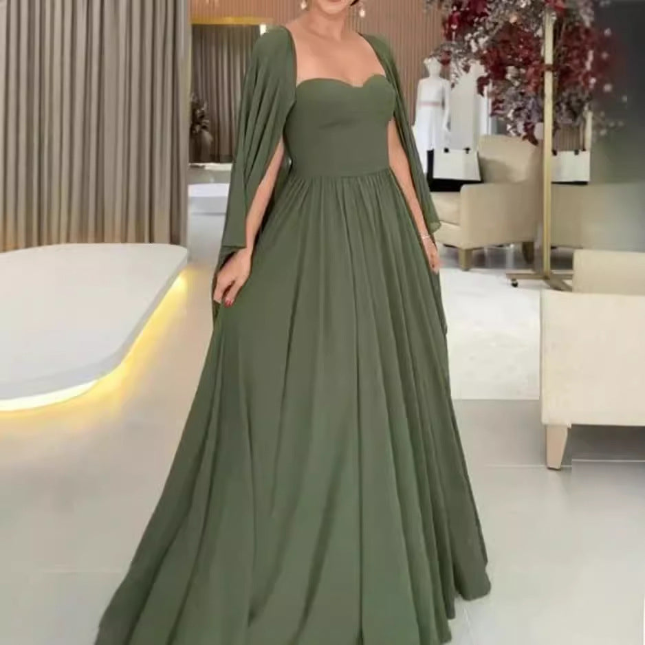 Women's Fashion Casual Shawl Waist-tight Pure Color Split Dress Nyzzle