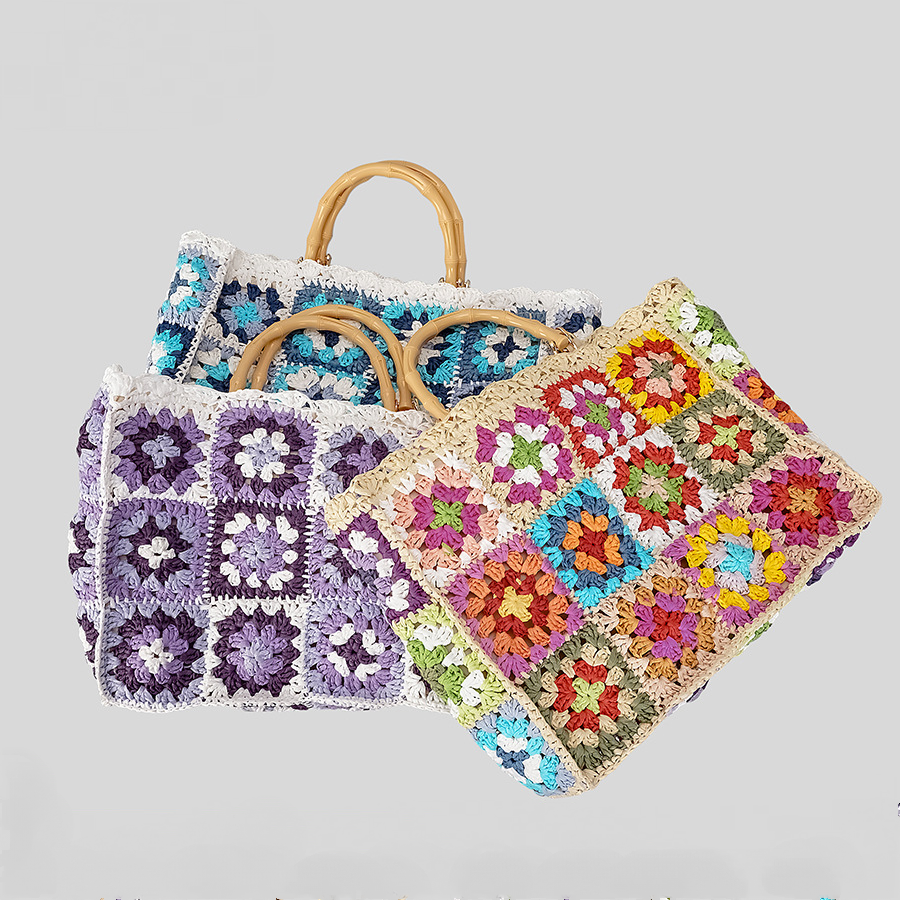 Bohemian Floral Tote Bag with Bamboo Handles Trendha