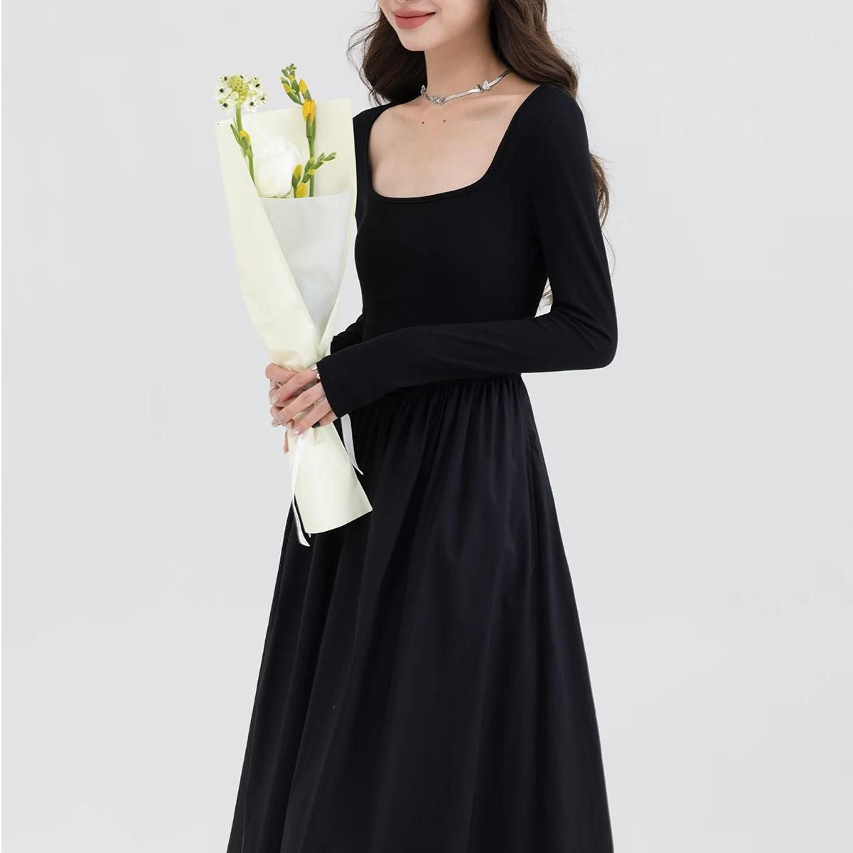 Elegant Square Neck Casual Dress Nyzzle