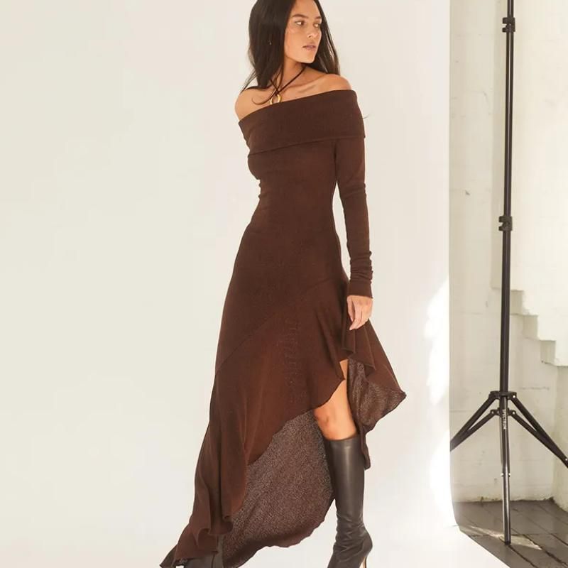 Chic Off-Shoulder Ruffle Long Dress Nyzzle