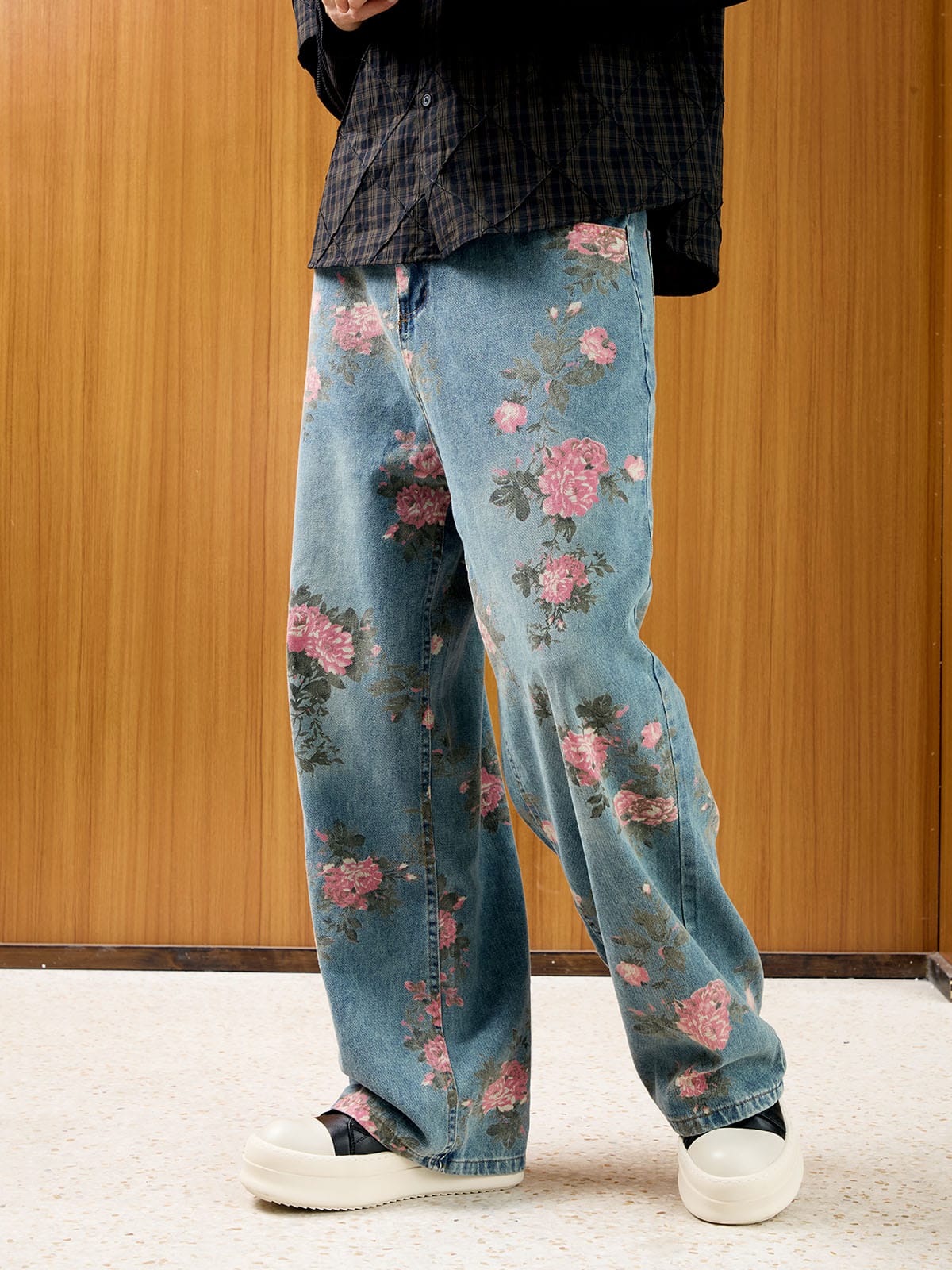 Goatlv Floral Print Straight Jeans - 2409 - Goatlv
