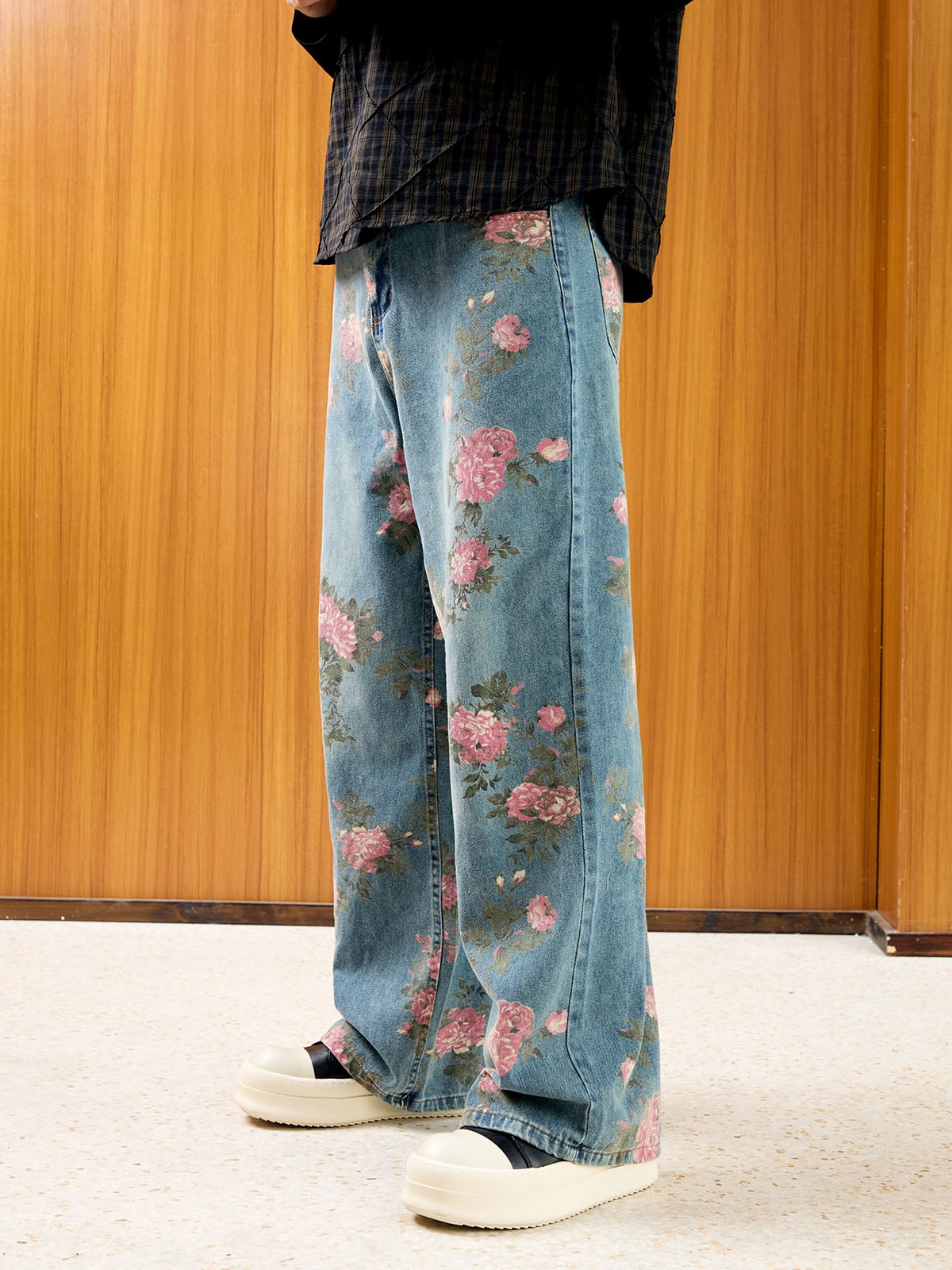 Goatlv Floral Print Straight Jeans - 2409 - Goatlv