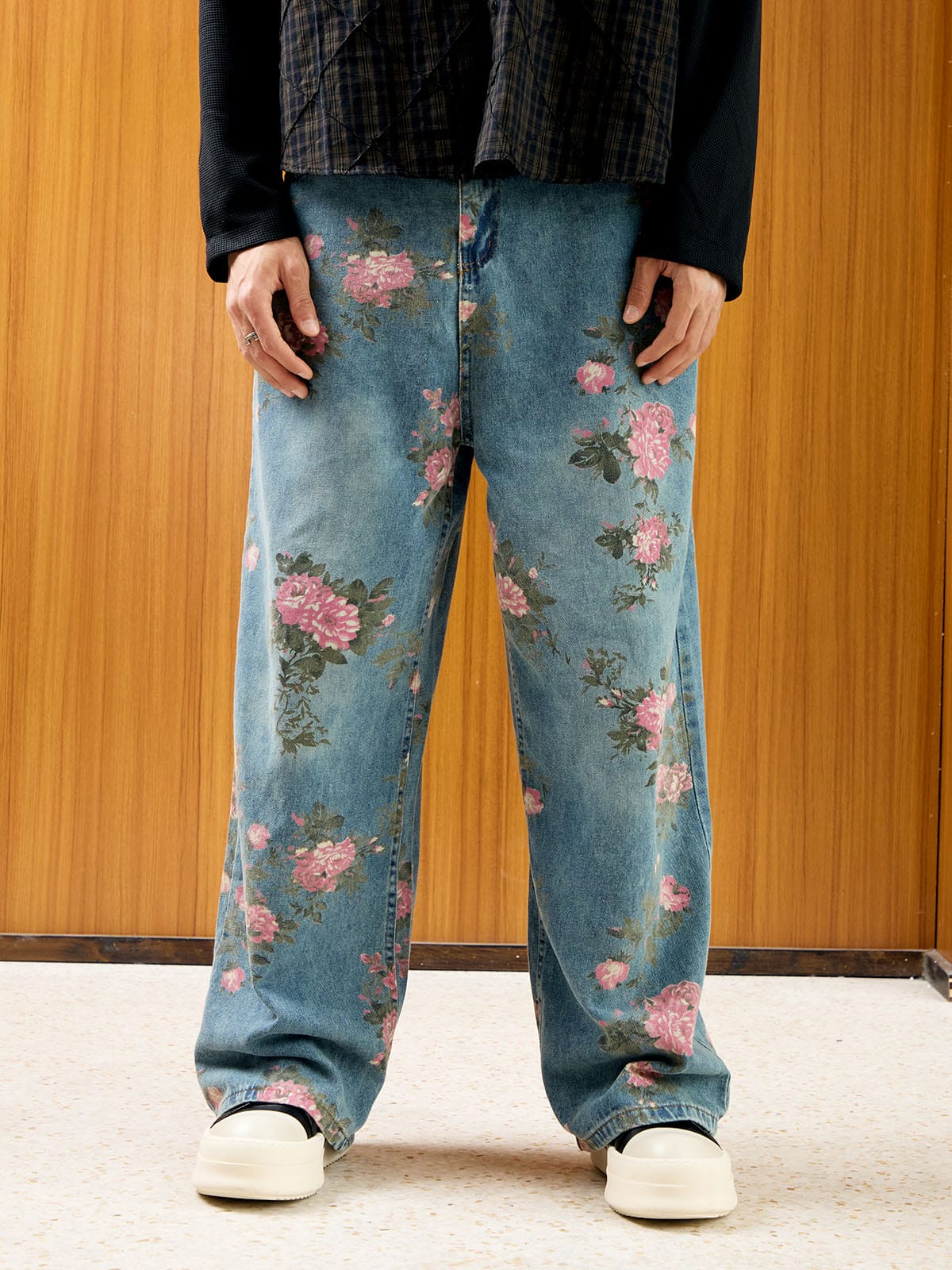 Goatlv Floral Print Straight Jeans - 2409 - Goatlv